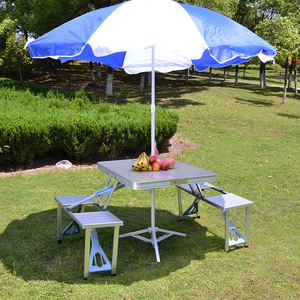 Ensemble de <span class=keywords><strong>table</strong></span> et de chaises pliantes en alliage d'aluminium moderne de haute qualité avec trou pour parasol, portable pour la plage, le pique-nique, le camping - Product Image 6
