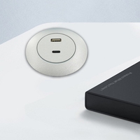 Prise de courant intégrée HITEC HTP10999 avec port USB Type C pour mobilier de bureau et de maison, chargeur de téléphone portable pour canapé rond, câble PVC de 1,5 m