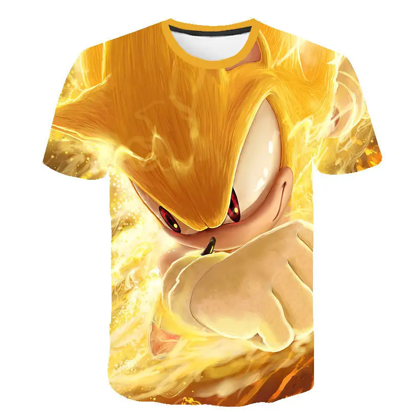 New hot Sale T-shirt 3D Digital sublimation graphic poliester Gold Sonic Printed Short Sleeve t shirt Source Factory