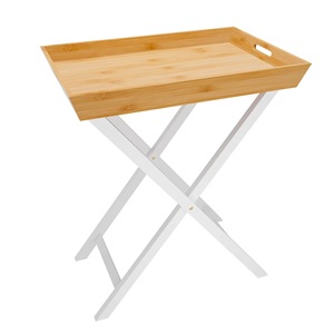 Mesa multifuncional con forma de X para TV, mesa portátil para refrigerios, mesa auxiliar de bambú para sofá con bandeja extraíble - Product Image 1