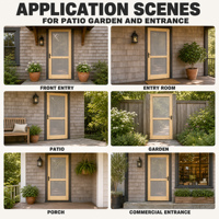 Porte coulissante en bois à charnières avec cadre en pin à jointures à languettes et moustiquaire en fibre de verre pour patio, jardin, entrée, véranda et projets de construction.