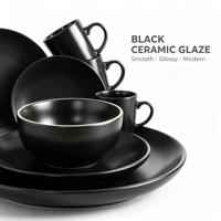 Ensemble de vaisselle en céramique noire EKA Wholesale, assiettes, bols, tasses, ensemble de vaisselle noir mat pour la maison, le restaurant, la cuisine