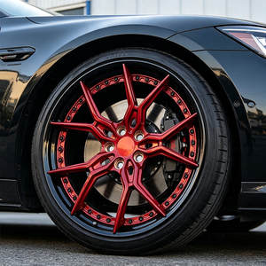 Cerchi Forgiati di Alta Gamma in Due Pezzi, Spazzolati Rosso Lucido Nero, 5*114.3 5*120 5*127 18 19 20 21 22 Pollici per Mustang Challenger Camaro - Product Image 6