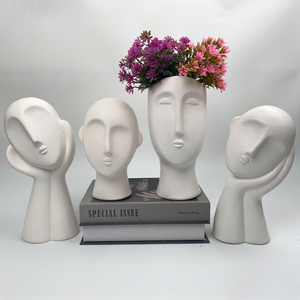 Vase dolomite poli traditionnel décoration de la maison visage Vases Vases à fleurs blanches pour la décoration - Product Image 4