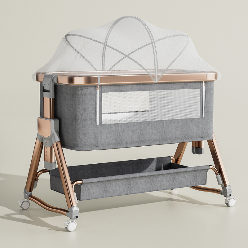 Modern Multifunctional Baby Cradle for Newborns – Portable Wood Grain Baby Bed with Bedside Stitching Design for Bedroom, Outdoor & Hospital Use