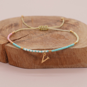 Personnalité Ethnique Simple Style Lettre Couleur Contraste Perles De Riz À La Main Perlé Chanceux <span class=keywords><strong>Couple</strong></span> Bracelets - Product Image 4