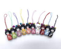 Pendentif en bois artisanal durable, poupée japonaise Kimono Kokeshi, sangle de suspension, 4,6 cm, téléphone portable, femmes, filles, sacs à main, breloques SH