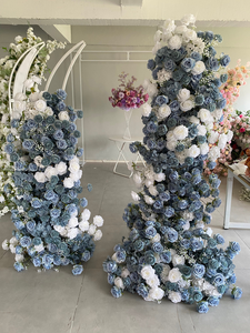 W-FRB016 Arche de fleurs de mariage en gros, chemin de fleurs de luxe, arche bleue en forme de corne pour la décoration - Product Image 2