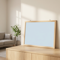 Tableau blanc mural magnétique en acier laqué avec cadre en bois, surface standard, modèle AW08, logo personnalisé accepté