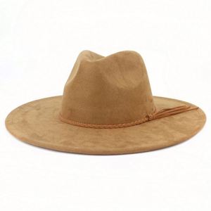 Sombreros Fedora de Gamuza al por Mayor con Ala Ancha de 10 cm para Mujer, Sombrero Jazz con Borla y Adorno de Corazón Color Durazno - Product Image 1