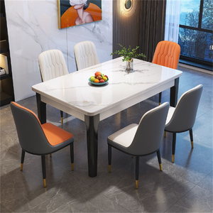 Set <span class=keywords><strong>Tavolo</strong></span> da Pranzo Moderno Estensibile per 6 Persone, Rettangolare in Legno e Pietra Sinterizzata, Design Assemblato per Casa o Ristorante - Product Image 4