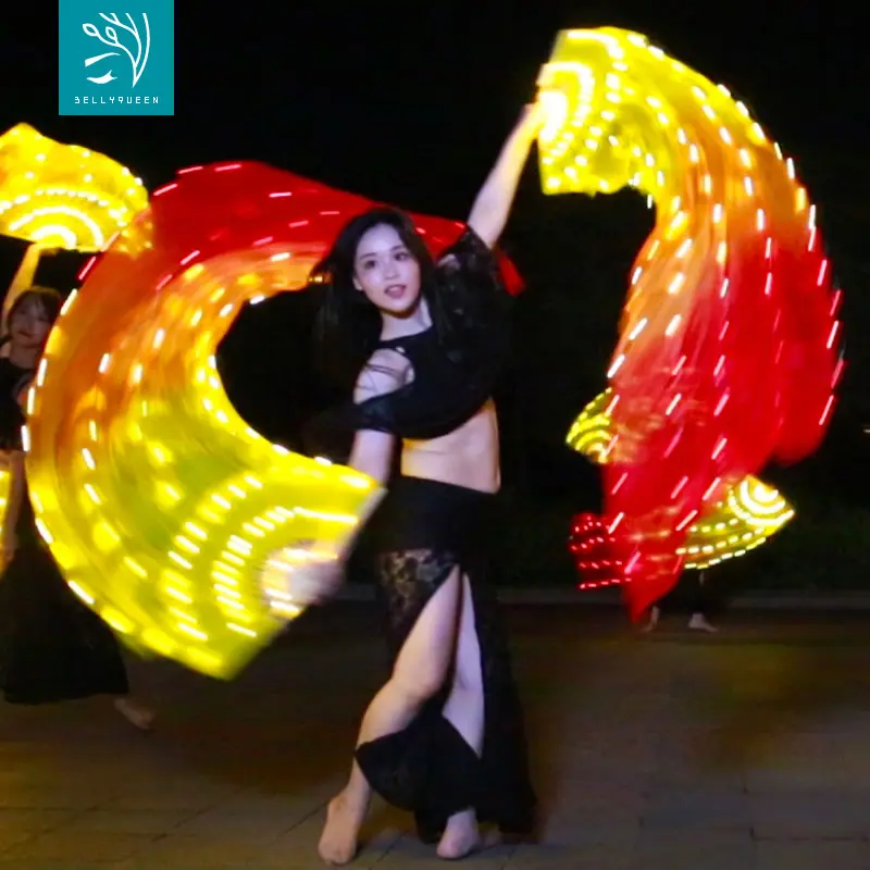 70.8*35.4 (180センチメートル * 90センチメートル) Lightアップ100% Silk Belly Dance Fans Veils Led Dance Fans Belly Dance Prop Stage Activities Tools