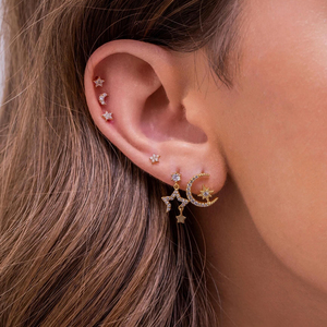 Tiny Minimal Stud 925 Sterling Silver Small lightning Moon Star Mini <strong>Second</strong> Stud <strong>Earring</strong> - Product Image 6