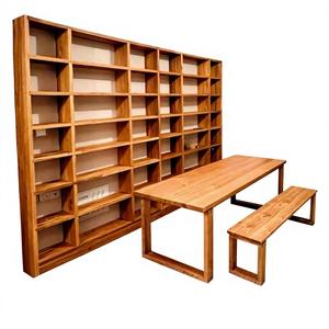 رف كتب خشبي مخصص من خشب الدردار القديم، رف تخزين خشبي صلب مثبت على الحائط، خزانة لغرفة المعيشة - Product Image 1