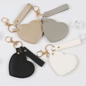 Wholesale <b>Cute</b> Heart Pu Leather Keychain Portable Cosmetic Mirror Pendant Customizable Fashion Bag Charm <b>Keyring</b> - Product Image 4