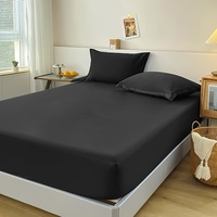 Ensemble de draps-housses 3 pièces 100 % polyester tricoté, écologiques, 200 fils, style américain, avec couvre-matelas élastique pour usage domestique