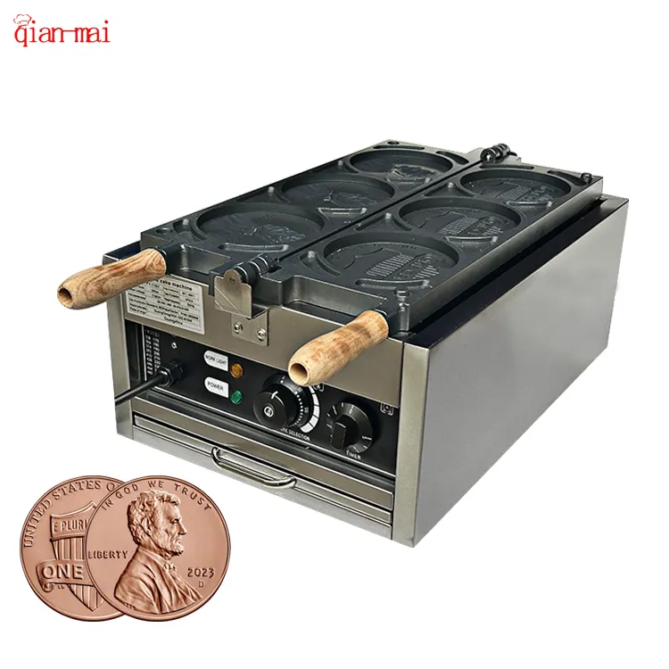 Stainless Steel Surface Cast Iron Non-Stick Plate USA Coin Waffle Maker Custom Coin Shaped Cheese Round Waffle Maker Machine