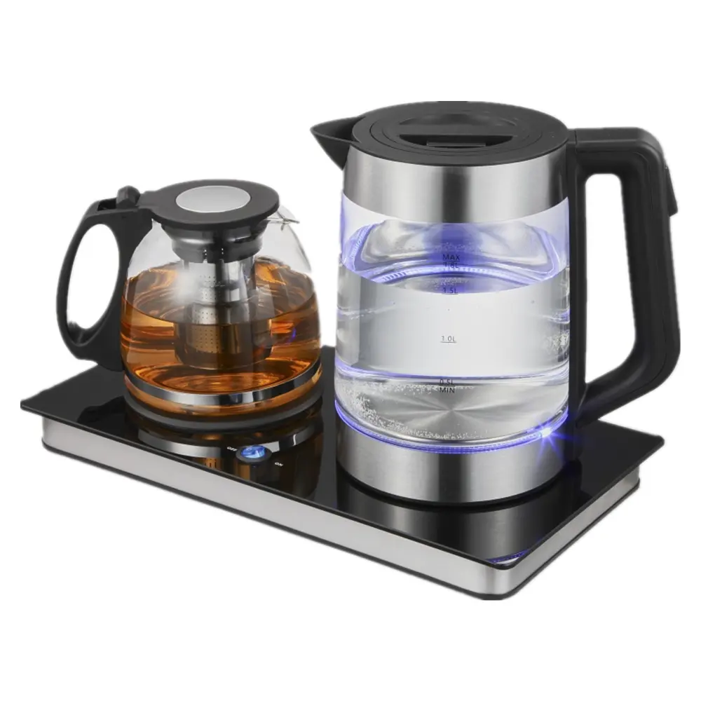 2023 hot style factory direct price 1.8l large capacity electric glass kettle set with tea maker