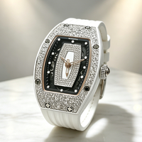 Montre mécanique squelette diamantée pour femme, boîtier en céramique blanche, bracelet en caoutchouc blanc, montre-bracelet de luxe pour dames