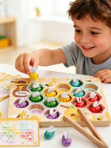 Jeu de tri des couleurs assorties, outil sensoriel pour bac à jouets, jouet tactile en bois en forme de ruche pour développer la motricité fine - Product Image 5