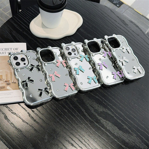 Nouveau luxe placage 3D amour coeur Bracelet <span class=keywords><strong>petit</strong></span> ours étui de <span class=keywords><strong>téléphone</strong></span> pour iPhone 16 15 14 13 12 pro max miroir visage antichoc couverture - Product Image 5