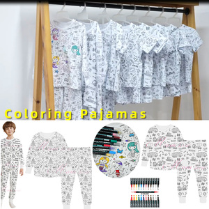 批发睡衣儿童服装套装女童男童服装公主图案3-8岁儿童彩色睡衣带记号笔 - Product Image 3