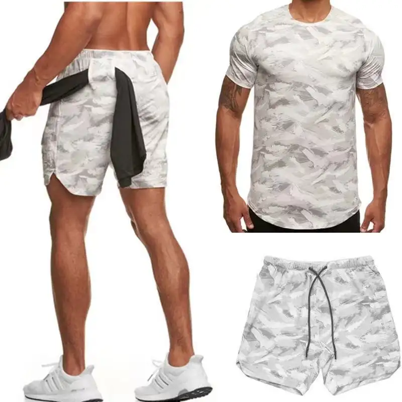 Herren schnell trocknende Ärmel Set Sommer neue Fitness Freizeit Tarnung Sportswear zweiteilige Set Herren-Sets