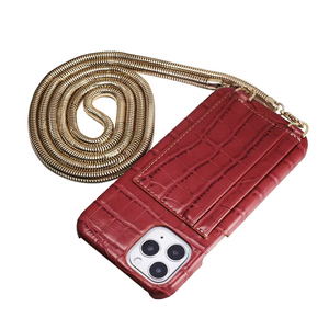 Funda de Piel Auténtica de Primera Calidad con Correa de Metal para el Cuello, Estilo Croco <span class=keywords><strong>Dile</strong></span>, con Ranuras para Tarjetas, para iPhone 12 - Product Image 6
