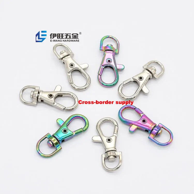 YIWANG Wholesale Dog Buckle Rainbow Rose Gold Zinc Alloy Rotary Swivel Lobster Clasps Metal Snap Hooks for Bag Accessories