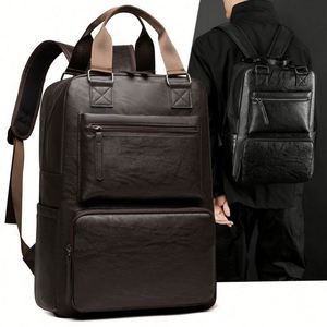 Waterproof Men's PU Laptop <b>Backpack</b> <b>Large</b> Capacity Polyester Lining Casual Business Zipper Bag School <b>Backpack</b> - Product Image 1