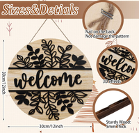 Panneau de bienvenue 3D en bois avec feuilles noires, décoration rustique pour porte d'entrée, intérieur, extérieur, ferme, maison, porche