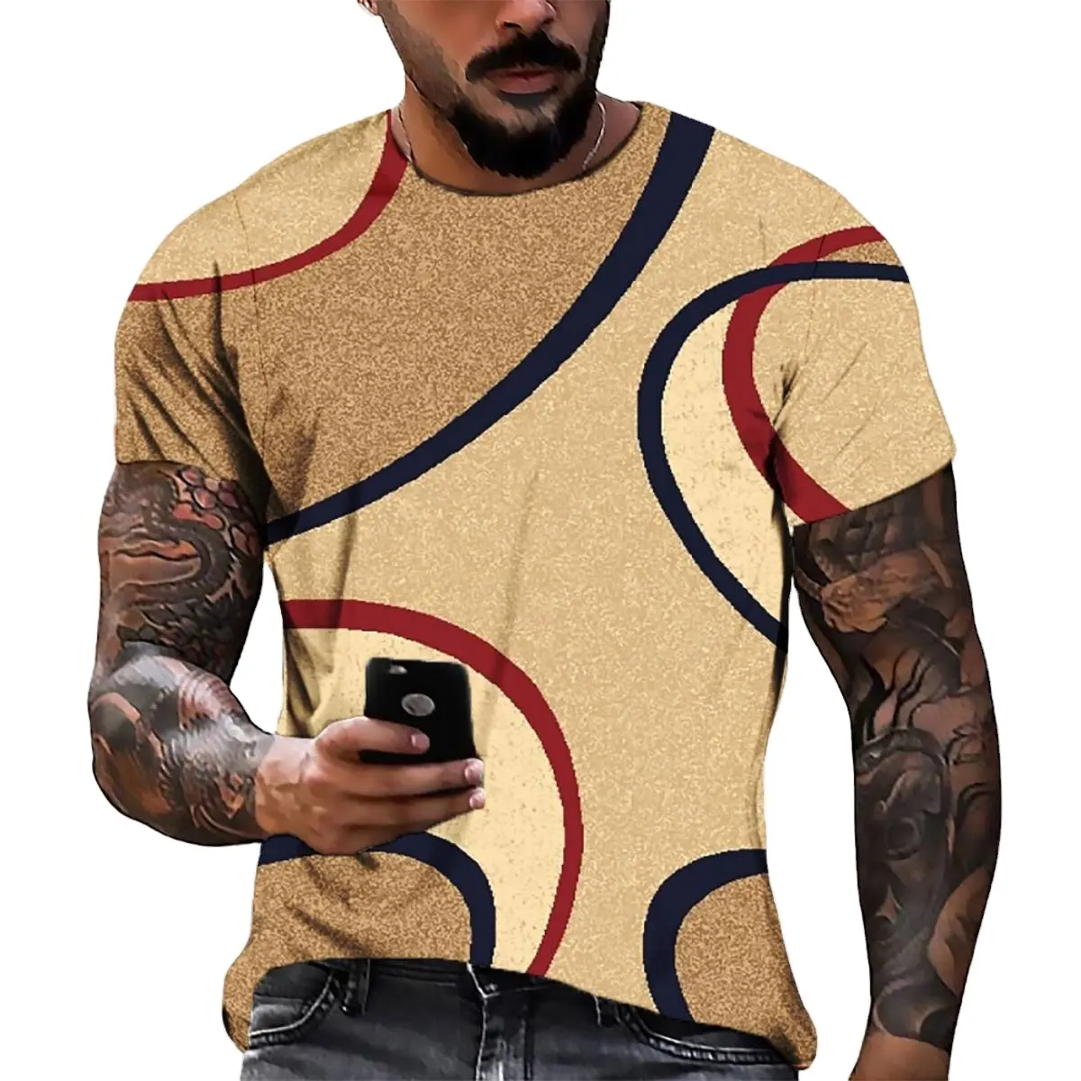 hot trend 3D digital print retro stripe men's short-sleeve multiple colors t-shirt