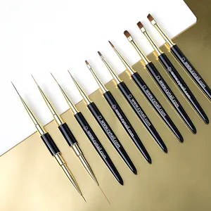 Wholesale Nail Brush Set Drawing Pen Gel Liner Painting Acrylic Wood Metal Handle Professional Private Label Nail Brush