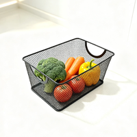 Panier de rangement en métal noir moderne DaS avec poignées, bac de rangement respirant en fil métallique pour cuisine et placard