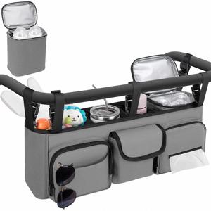 Organisateur de poussette double hautement compatible, sac de rangement isotherme portable en nylon imperméable et toile résistante à l'eau pour bébé - Product Image 1