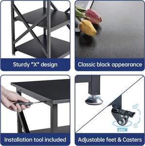 Support d'imprimante à 3 niveaux pour bureau, grande table carrée, étagères de rangement réglables en hauteur, chariot roulant avec roues industrielles - Product Image 4