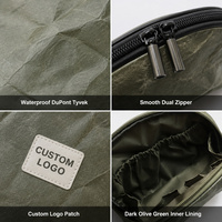 Pochette cosmétique imperméable en papier demi-rond avec logo personnalisé, sac de toilette portable de voyage, olive noir, minimaliste, forme D