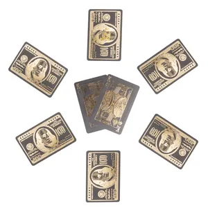 AYPC kualitas tinggi Topsales plastik tahan lama mewah PVC hitam emas Stamping Bermain Kartu Poker $100 warna catur permainan