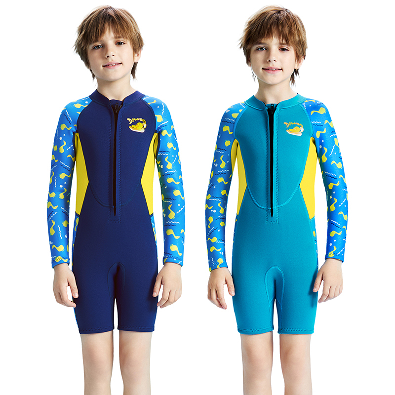 Dive&sail 2025 Printed Breathable 2.5mm Neoprene Dive Skin Front Zipper Short Sleeve Thermal Swimwear Boys Kids For Wetsuits