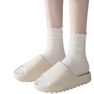 Women's Summer Thin Lace Mid Calf Slouch Socks With Ruffled Edges Seamless Japanese Style White Sweet Solid Color Socks - Product Image 5