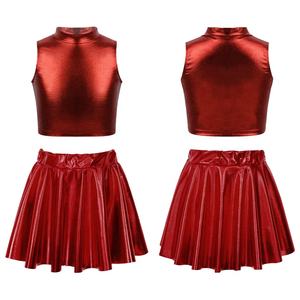 Ropa de Baile Personalizada para Niñas de 8 a 14 Años, Top Corto Metálico con Cuello Alto y Falda, para Jazz, Baile de Salón, Danza Latina - Product Image 2