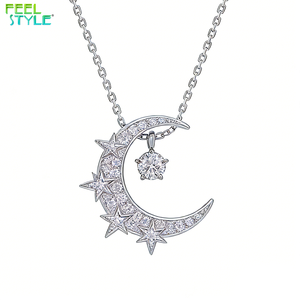 Collar con Colgante de Zirconia 5A+ Personalizado, Resistente al Agua y al Sudor, con Baño PVD Colorido, Diseño de <span class=keywords><strong>Luna</strong></span> y Estrella, Joyería de Regalo - Product Image 6