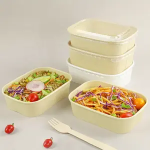 새로운 스타일 생분해 성 크래프트 종이 그릇 식품 포장 용기 샐러드 과일 종이 사각형 모양 그릇