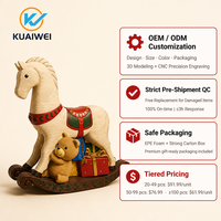 Boîte cadeau KW Cheval à bascule et ours en peluche de Noël - Ornement de table festif en résine de style européen, finition naturelle écologique