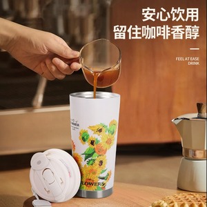 Mug de voyage isotherme sous vide 500 ml, motif floral, revêtement émaillé, intérieur en acier inoxydable 316, extérieur en acier inoxydable 201, couvercle en PP, avec cordon de transport - Product Image 5