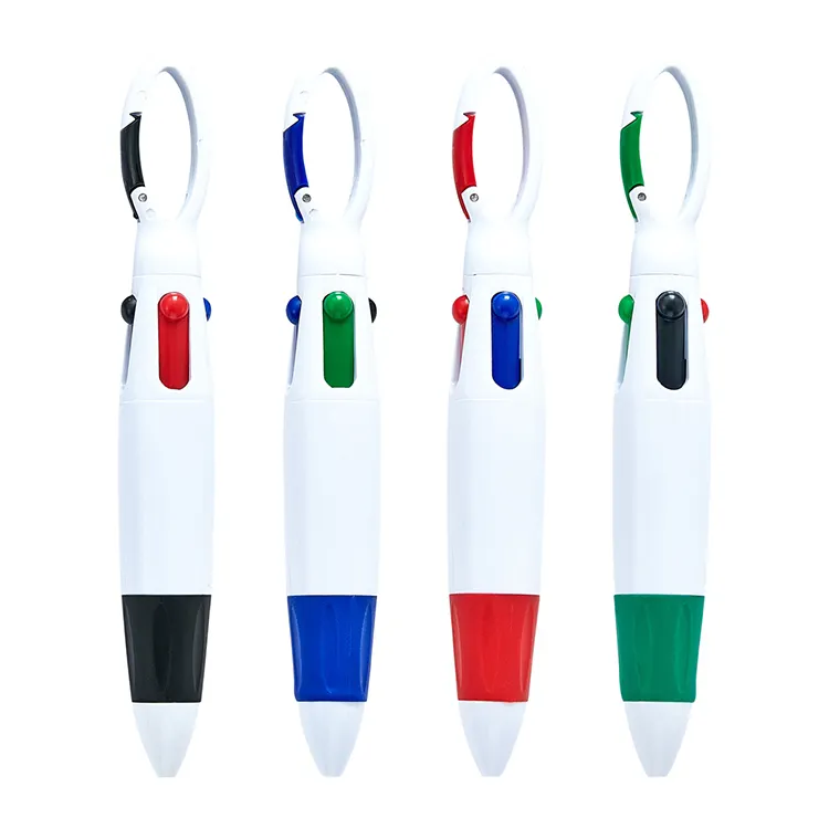Nducjh — stylo à bille 4 en 1 coloré en plastique, avec crochet pour lanière