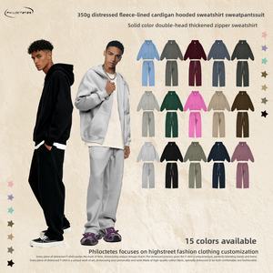Nouvel ensemble streetwear automne-hiver : Cardigan à double fermeture éclair et pantalon en polaire épaisse doublée de strass pour <span class=keywords><strong>homme</strong></span> - Product Image 5