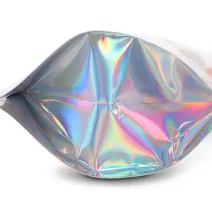 Tas Lip Gloss dengan Lubang Gantung, Tas Kunci Zip Hologram Pelangi 3.3X5.1 Inci Tekan Pada Tas Kuku