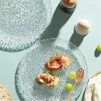 Assiettes plates en verre martelé transparent, en gros, pour service de table, assiettes créatives pour fruits, salades, collations, gâteaux, centres de table
