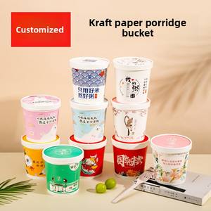 Vasos de papel Kraft desechables para comida para llevar, fideos agrios gruesos y cubos de gachas de yogur frito, embalaje Premium - Product Image 4